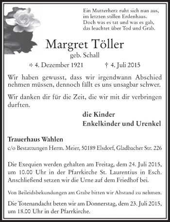 Anzeige von Margret Töller von  Werbepost 
