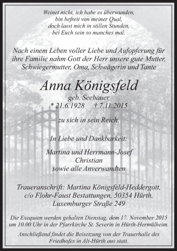 Anzeige von Anna Königsfeld von  Wochenende 
