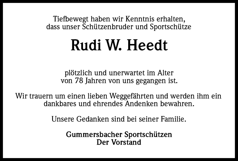  Traueranzeige für Rudi W. Heedt vom 13.03.2015 aus Kölner Stadt-Anzeiger / Kölnische Rundschau / Express