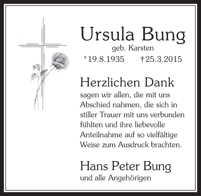  Traueranzeige für Ursula Bung vom 13.05.2015 aus  Schaufenster/Blickpunkt 