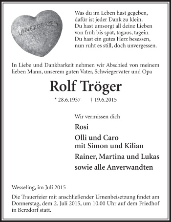 Anzeige von Rolf Tröger von  Schlossbote/Werbekurier 