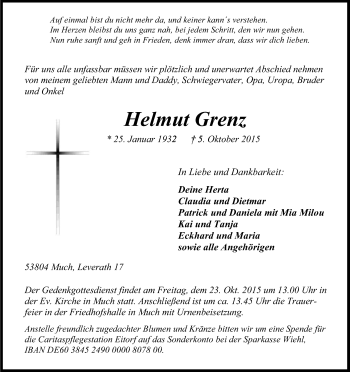 Anzeige von Helmut Grenz von Kölner Stadt-Anzeiger / Kölnische Rundschau / Express