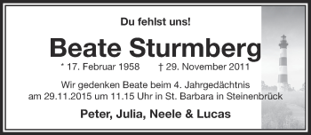 Anzeige von Beate Sturmberg von  Bergisches Handelsblatt 