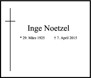 Anzeige von Inge Noetzel von Kölner Stadt-Anzeiger / Kölnische Rundschau / Express
