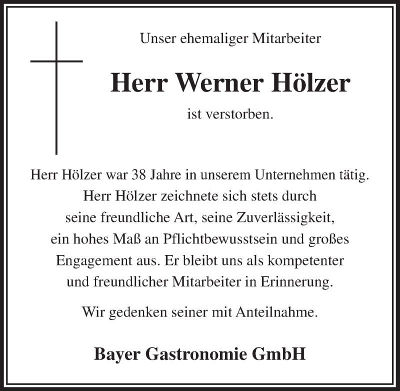  Traueranzeige für Werner Hölzer vom 22.07.2015 aus  Lokale Informationen 