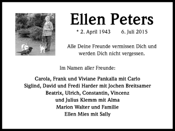 Anzeige von Ellen Peters von Kölner Stadt-Anzeiger / Kölnische Rundschau / Express