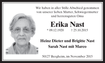 Anzeige von Erika Nast von  Werbepost 