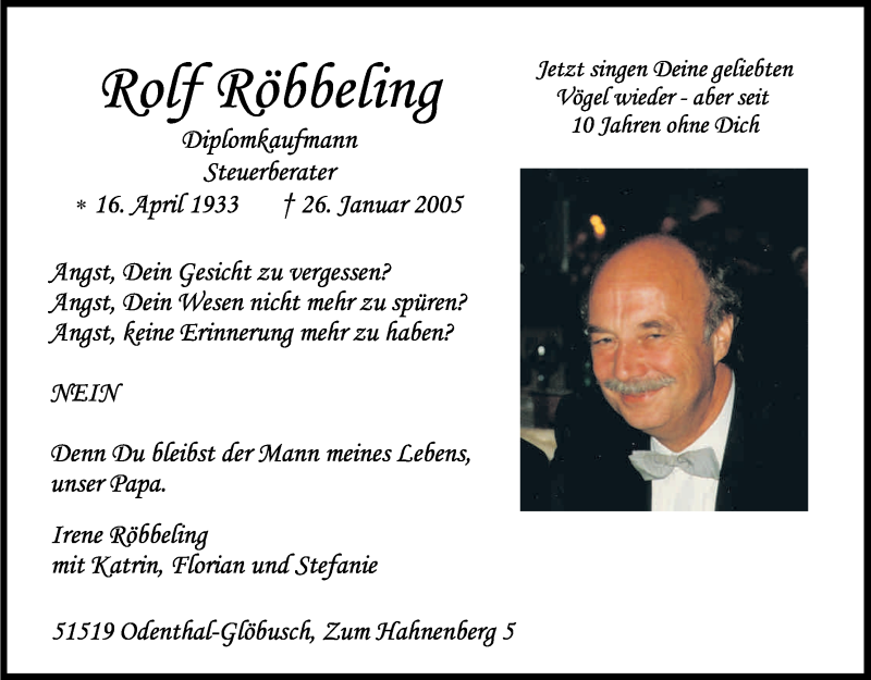  Traueranzeige für Rolf Röbbeling vom 26.01.2015 aus Kölner Stadt-Anzeiger / Kölnische Rundschau / Express