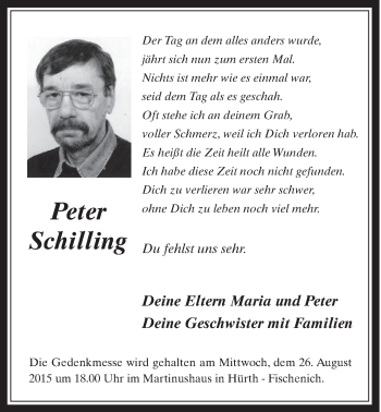 Anzeige von Peter Schilling von  Schlossbote/Werbekurier 