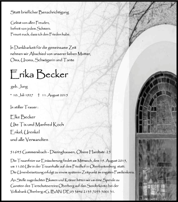 Anzeige von Erika Becker von Kölner Stadt-Anzeiger / Kölnische Rundschau / Express