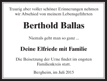 Anzeige von Berthold Ballas von  Sonntags-Post 