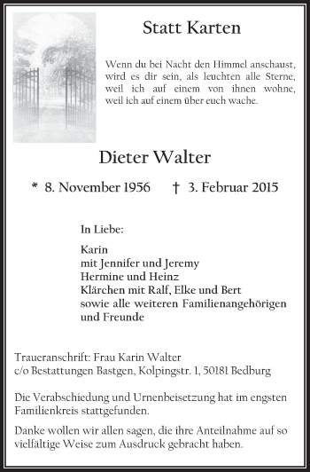 Anzeige von Dieter Walter von  Werbepost 