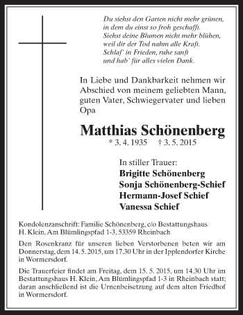 Anzeige von Matthias Schönenberg von  Schaufenster/Blickpunkt 