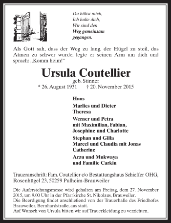 Anzeige von Ursula Coutellier von  Wochenende 