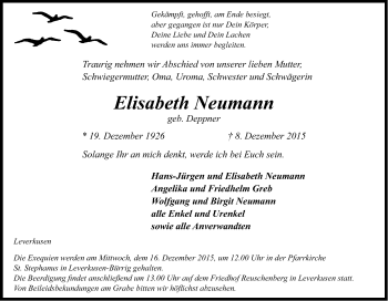 Anzeige von Elisabeth Neumann von Kölner Stadt-Anzeiger / Kölnische Rundschau / Express