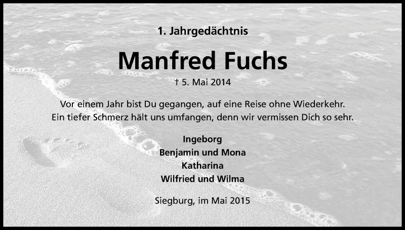  Traueranzeige für Manfred Fuchs vom 05.05.2015 aus Kölner Stadt-Anzeiger / Kölnische Rundschau / Express