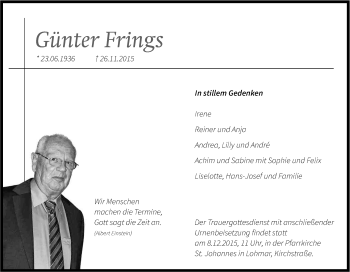 Anzeige von Günter Frings von Kölner Stadt-Anzeiger / Kölnische Rundschau / Express