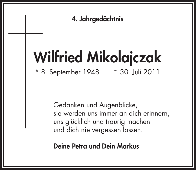  Traueranzeige für Wilfried Mikolajczak vom 29.07.2015 aus  Extra Blatt 