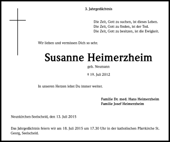 Anzeige von Susanne Heimerzheim von Kölner Stadt-Anzeiger / Kölnische Rundschau / Express
