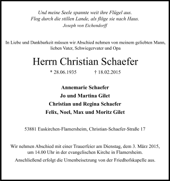 Anzeige von Christian Schaefer von Kölner Stadt-Anzeiger / Kölnische Rundschau / Express