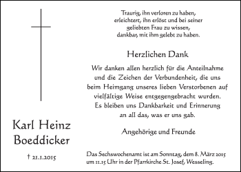 Anzeige von Karl Heinz Boeddicker von  Schlossbote/Werbekurier 