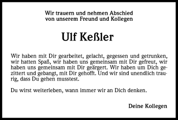 Anzeige von Ulf Keßler von Kölner Stadt-Anzeiger / Kölnische Rundschau / Express