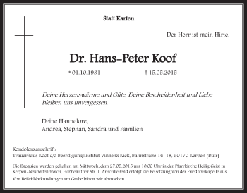 Anzeige von Hans-Peter Koof von  Werbepost 