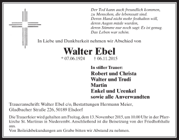 Anzeige von Walter Ebel von  Werbepost 