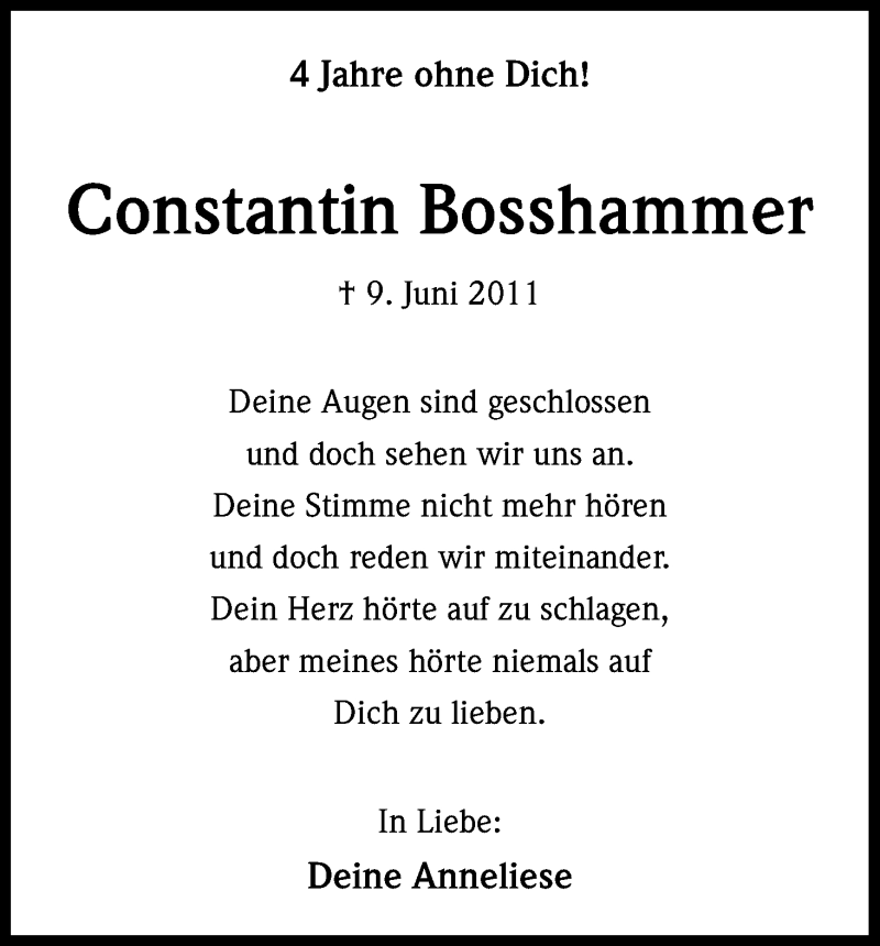  Traueranzeige für Constantin Bosshammer vom 09.06.2015 aus Kölner Stadt-Anzeiger / Kölnische Rundschau / Express
