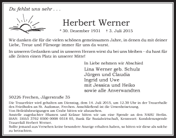 Anzeige von Herbert Werner von  Wochenende 