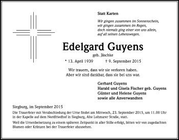 Anzeige von Edelgard Guyens von Kölner Stadt-Anzeiger / Kölnische Rundschau / Express