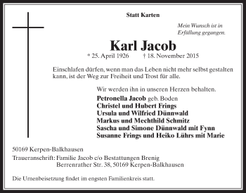 Anzeige von Karl Jacob von  Werbepost 