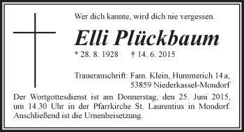 Anzeige von Elli Plückbaum von  Extra Blatt 