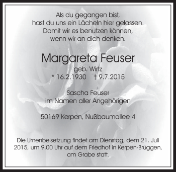 Anzeige von Margareta Feuser von  Werbepost 