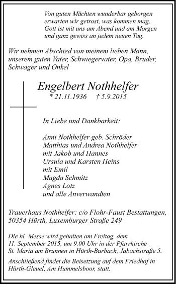 Anzeige von Engelbert Nothhelfer von Kölner Stadt-Anzeiger / Kölnische Rundschau / Express