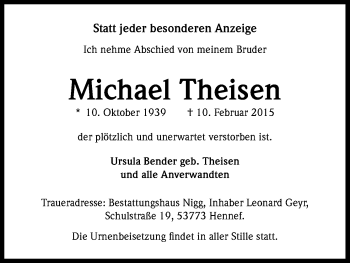 Anzeige von Michael Theisen von Kölner Stadt-Anzeiger / Kölnische Rundschau / Express