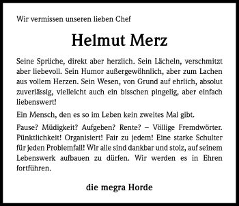 Anzeige von Helmut Merz von Kölner Stadt-Anzeiger / Kölnische Rundschau / Express