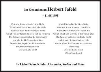 Anzeige von Herbert Jafeld von  Wochenende 