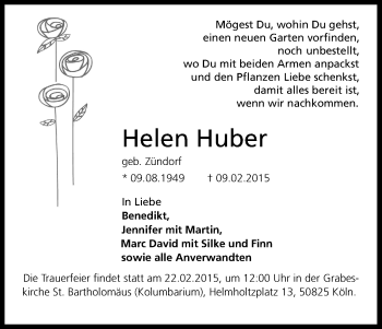 Anzeige von Helen Huber von Kölner Stadt-Anzeiger / Kölnische Rundschau / Express