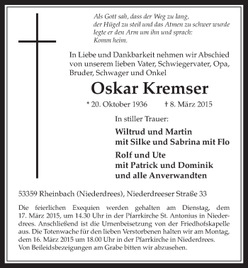 Anzeige von Oskar Kremser von  Schaufenster/Blickpunkt 