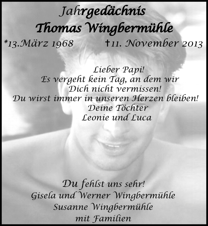  Traueranzeige für Thomas Wingbermühle vom 07.11.2015 aus  Sonntags-Post 