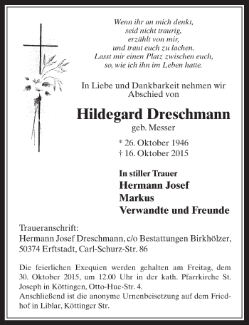 Anzeige von Hildegard Dreschmann von  Werbepost 