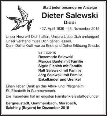 Anzeige von Dieter Salewski von  Anzeigen Echo 