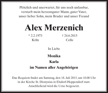 Anzeige von Alex Merzenich von  Werbepost 