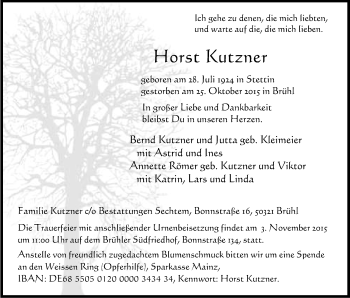 Anzeige von Horst Kutzner von Kölner Stadt-Anzeiger / Kölnische Rundschau / Express