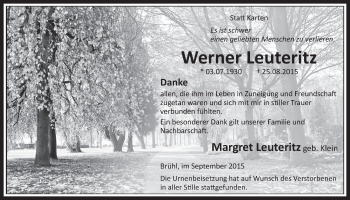 Anzeige von Werner Leuteritz von  Schlossbote/Werbekurier 