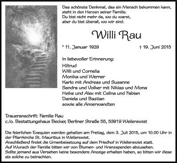 Anzeige von Willi Rau von Kölner Stadt-Anzeiger / Kölnische Rundschau / Express