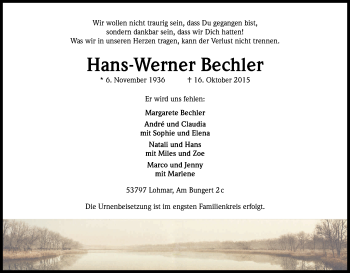 Anzeige von Hans-Werner Bechler von Kölner Stadt-Anzeiger / Kölnische Rundschau / Express
