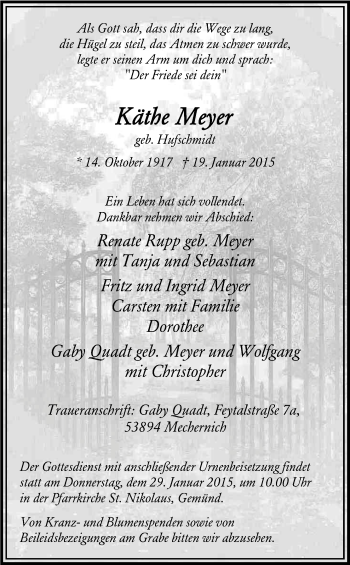 Anzeige von Käthe Meyer von Kölner Stadt-Anzeiger / Kölnische Rundschau / Express