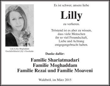 Anzeige von Lilly Moghaddam von  Lokalanzeiger 